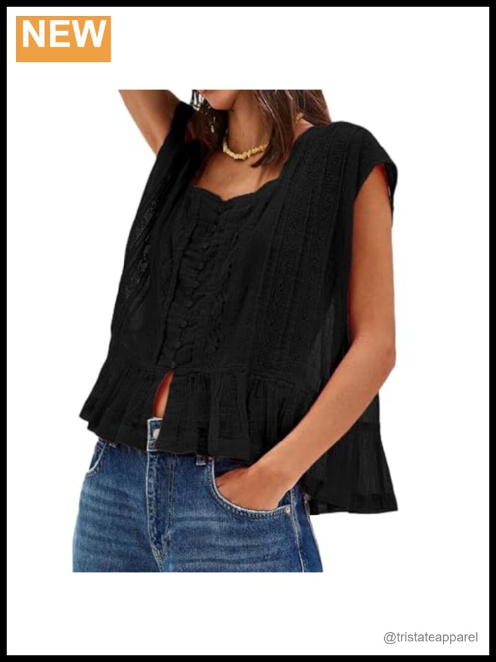 Y2K Semi Sheer Button Down Blouse Short Sleeve Lace Trim Crew Neck Casual Going